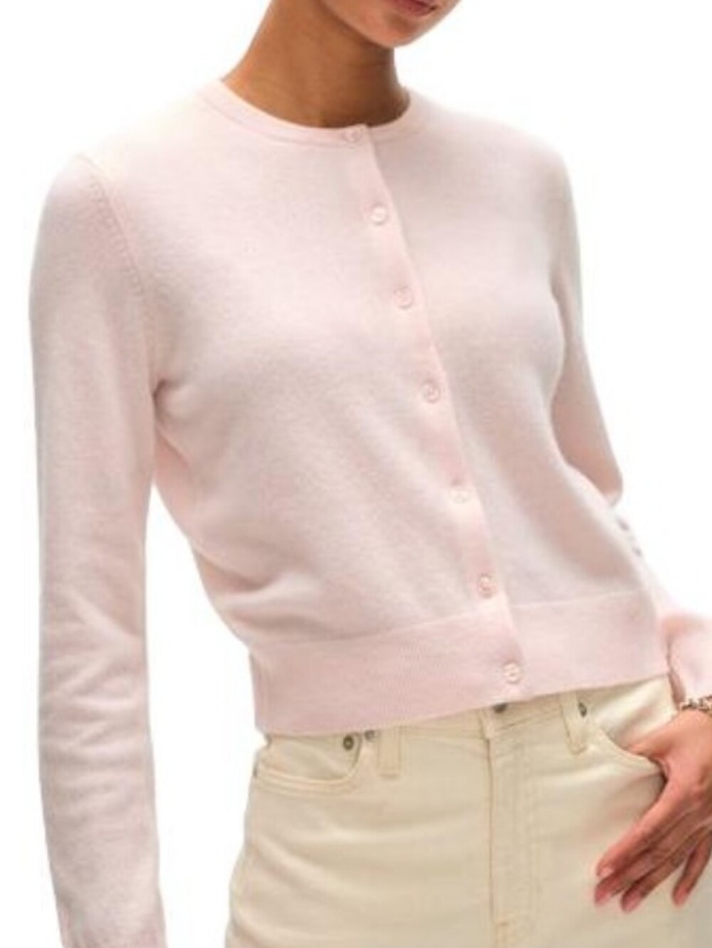 Uniqlo Pale Pink Merino Wool  Crewneck Button Cardigan NWOT
